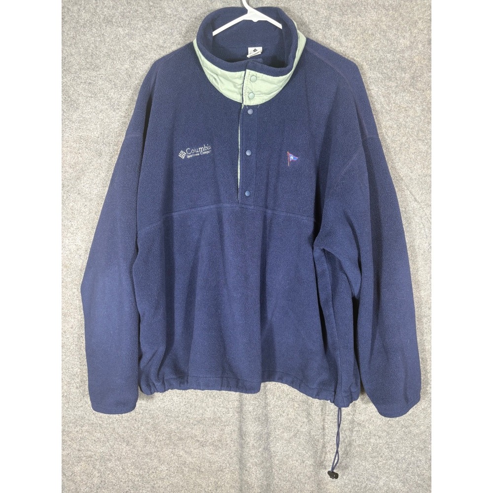 Vintage Columbia Fleece Pullover Mens 2XL Navy Blue Snap T Neck WS6073 F99 USA